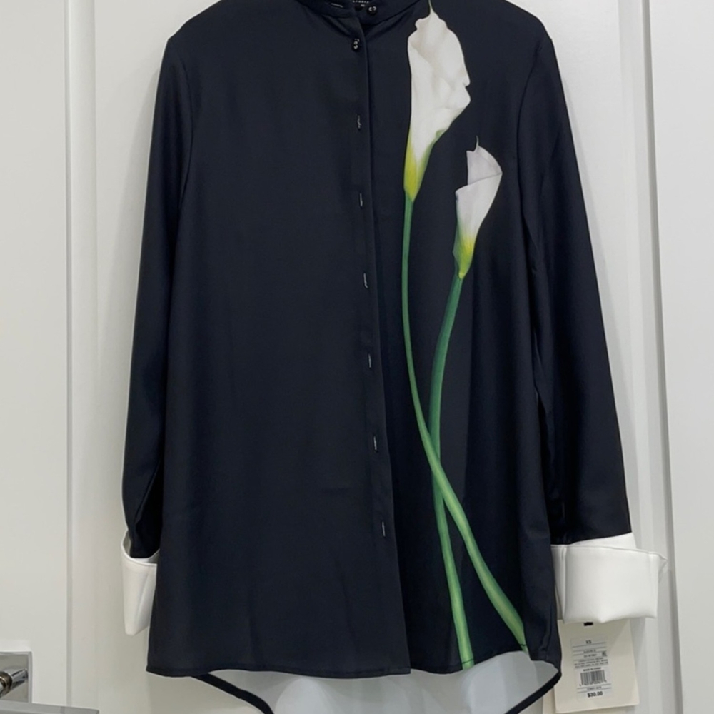 Victoria Beckham Black Shirt with White Floral Design